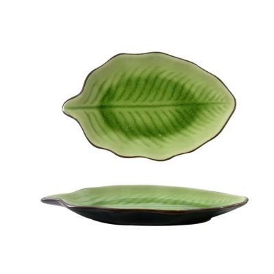 China Leaf Feather Shape Sustainable Ceramic Dinner Dish For Sushi, Dessert Jewelry Cosmetic Tray for sale