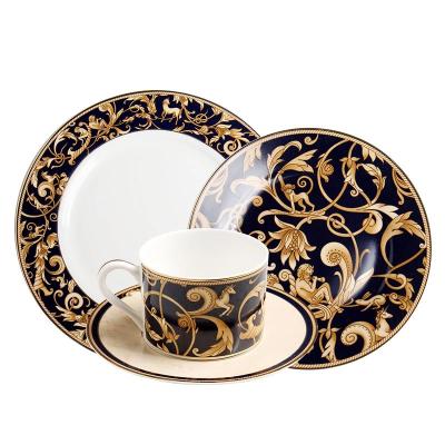 China Sustainable Royal Serving Enamel Black Dinner Dishes Set for sale