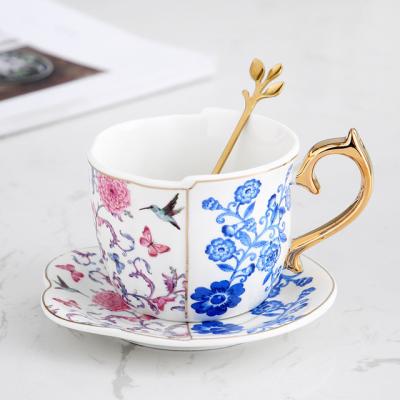 China Viable Ceramic Coffee Mug Set Nordic Style Ins Style Gold Handle Soft Bone China Creative British Tea Cup for sale