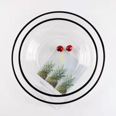 China 13 Inch Charger Durable Black Rim Glass Plate For Wedding for sale