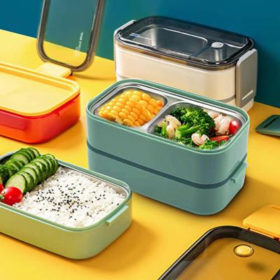 China Sustainable Separate Food Storage Container, 2 Layers Stackable, Adult And Children's Stainless Steel Bento Box Stainless Steel Bento Box for sale