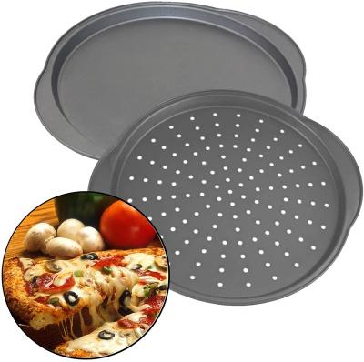 China 2 Sets Sustainable Carbon Steel Non-Stick Coated Kitchen Pizza Circular Pan for sale