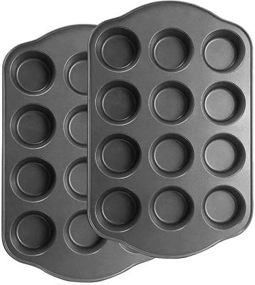 China 12 Chamber Gray Quick Release Sustainable Set 2 Coated Cake Plate Muffin Pan for sale