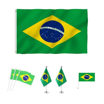 China Double Breeze 3x5 Foot Brazil Flag Hand Flag WHEEL Stitched Brazilian National Flags Polyester With Brass Grommets 90x150cm Banner for sale