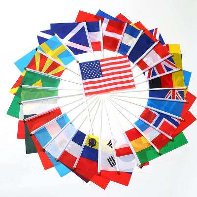 China FLYING Stick Flag 100 Country Flags Small Mini Hand Held Round Top On Stick World Countries On Each Continent Flag for sale