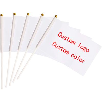 China Wholesale Plain Polyester Solid Color Hand Printed White 100% Custom Printed FLYING Custom Flag DIY With Plastic Stick for sale