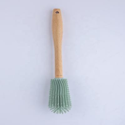 China Hand Household Rubbing Cleaning Brushes for Wooden Dishe Handle with Silicone Brush Kitchen Dish Bowl Pan Washing Pot for sale