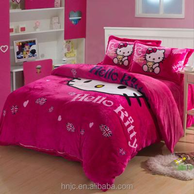 China Simply 100 Polyester Kitty Cat Printed Flannel Duvet Cover Set For Home Textile for sale