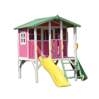 China Kids Flat Pack Sustainable Playhouse Outdoor Cubby With Slide Wooden Playhouse for sale