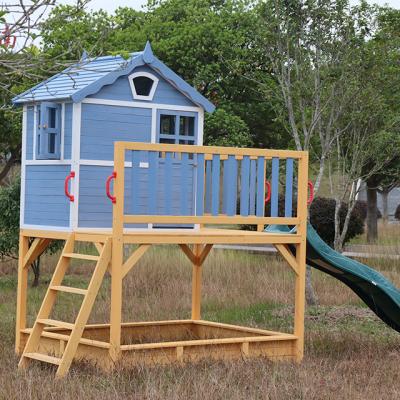 China Viable waterproof prefab cheap outdoor kindergarten wooden playhouse kids playhouse with plastic slide for sale