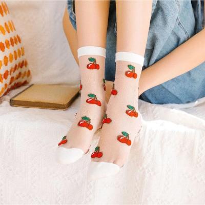 China Pineapple fruit socks harajuku short lace transparent funny mesh glass cherry ultra-thin QUICK DRY silk for sale