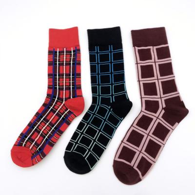 China New Design Comfortable Anti-Shrink QUICK DRY Ready Made Grid Cotton Crew Socks Organic Cotton Men For Casual Wear for sale