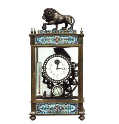 China LUMINOVA imitated 18th style French antique brass lion vintage enamel decorated falling mechanical gravity ball desk clock for sale