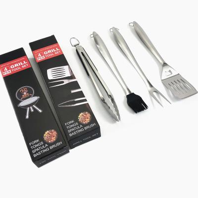 China Non-stick Integrated Stainless Steel BBQ Tool Set Hot Selling Fork Shovel Clip Broom Barbecue Four Pieces Grill Tool Set for sale