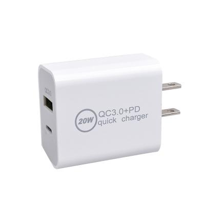 China US Cell Phone Factory Hot Sale OEM 20W Dual Port Type-C EU EU Plug Fast Charging PD Qc3.0 Fast Wall Usb Fast Charger For Mobile Phone Charging for sale