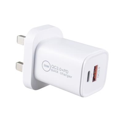 China Mobile Phone Factory Safe 30w Dual Port Mini Fast Charger PD QC Type C USB A Wall Charger UK 3PIN USA EU AU Plug For Phone Fast Charger for sale