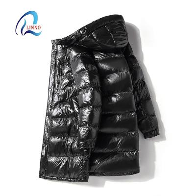 China Sustainable Wholesale Plain Dyed Windproof Winter Long Waterproof Shiny Black Padded Jacket For Men for sale