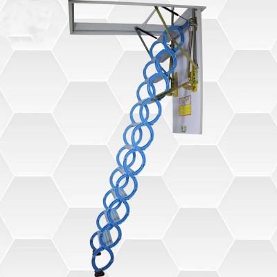 China Folding Ladders Blue Titanium-Magnesium Alloy Indoor Step Attic Ladder for sale