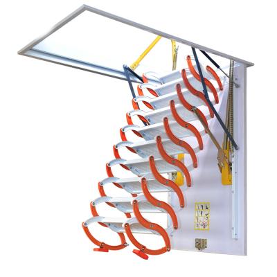 China Custom Orange Steel Folding Ladders Scissor Attic Ladder for sale