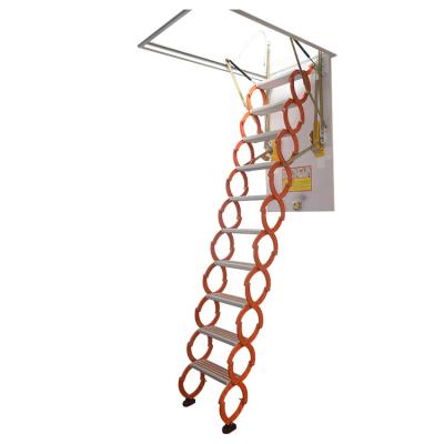 China Orange Compact Folding Ladders Alloy Attic Scissor Titanium Magnesium Ladder for sale