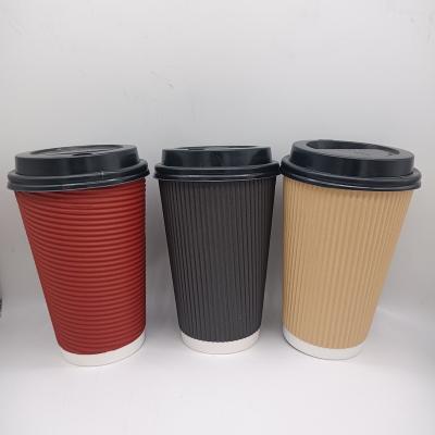 China 16oz Ripple Disposable Eco Friendly White/Red Paper Cups/Double Kraft Paper Cups With Lid From Anhui Porcelain for sale