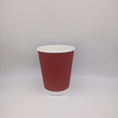 China 12oz Ripple Disposable Biodegradable Environmentally Friendly Disposable Double Wall Paper Cups for sale