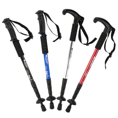 China Outdoor Camping Hiking Functional Flexible Folding PVC T Handle Walking Stick Traveling Alpenstock for sale