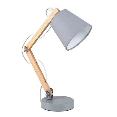 China Adjustable Arm Vintage Wooden Study Desk Lamp With Color Fabric Shade for sale