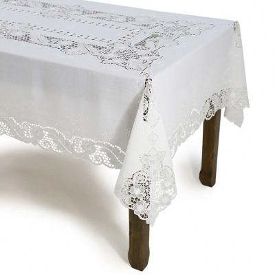 China Wholesale High Quality Cheap Price CLASSIC Handcrafted Custom Rectangular White Embroidery Tablecloth Cover Set for sale