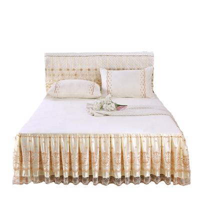 China Hot Selling Decorative Polyester Fabric Decorative Bedspread Ruffled Bedding Bed Skirt for sale