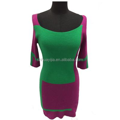 China Anti-Shrink New Women Knitted Round Neck Dress Short Sleeve Knit Jacquard Dress Solid Color Slim Dress for sale