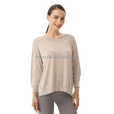 China Anti-Shrink Spring Ladies Glitter Sweater Knitted Wear Sheer Knitted Drop Shoulder Sweater Loose Sweater for Women for sale