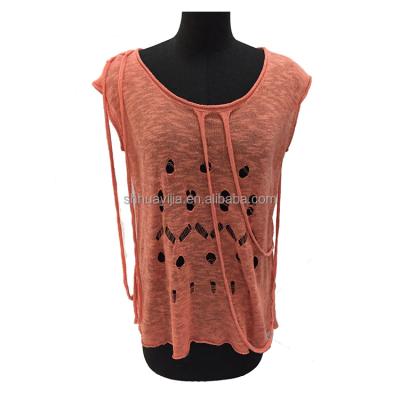 China Anti-Shrink 2023 New Arrival Spring Summer Short sleeve Jacquard Piontelle Pullover Knitted Women Thin Vest Sweater for sale