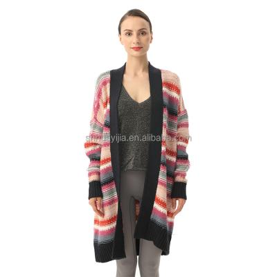 China Anti-Shrink 2023 Fall Long Sweater Cardigan Women's Multi-Color Striped Sweater Coat Cardigan  Wool Acrylic Blend Sweater Cardigan for sale