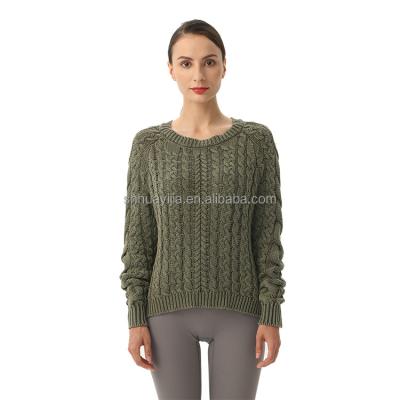 China Anti-Shrink Round Neck Sweater For Women Customer Cable Knit Sweater Washed Knit Sweater for sale