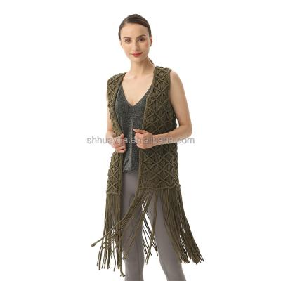 China Anti-Shrink Summer Hollow out Cardigan Handmade Crochet Tassel Cardigan with Fringe Cardigan for sale