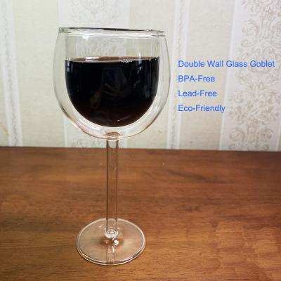 China High End Wine Glasses Reusable Insulating Double Wall Balloon Glasses Luxury High Quality Stem Tumbler Red Cardboard Customized Logo Acceptable for sale