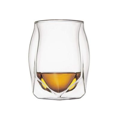 China Reusable Most Popular Upscale Double Wall Glass With Shape Creative Design Transparent Whiskey Glass for sale