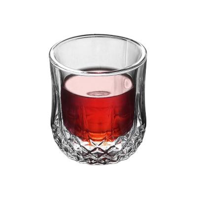 China Amazon Wholesale Borosilicate Creative Handmade High Quality Diamond Shape Double Wall Whiskey Glass Cup Reusable Hot Sale for sale