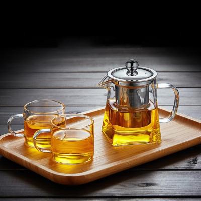 China Wholesale Sustainable Borosilicate 500ML Clear Square Glass Teapot Set With Food Grade 304 Stainless Steel Infuser for sale