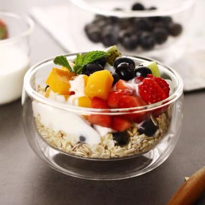 China Morden Disposable Double Wall Mounted Glass Bowl Borosilicate Glass Salad Mixing Bowl For Kitchen Use for sale