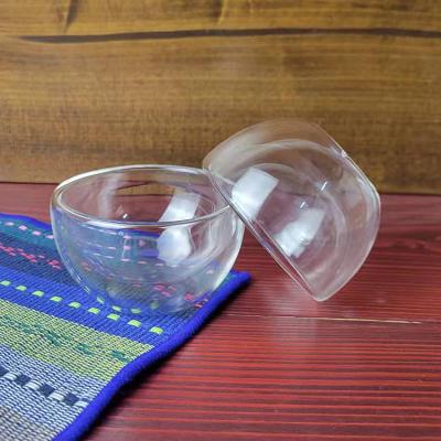 China Factory Cheap Disposable Small Double Wall Glass Bowl For Dessert Pudding Mini Glass Double Walled Bowl for sale