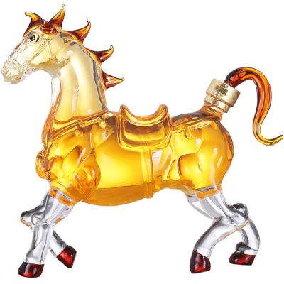 China Pure handmade factory horse shape glass wine bottle wholesale unique glass wine bottle for liquor for sale