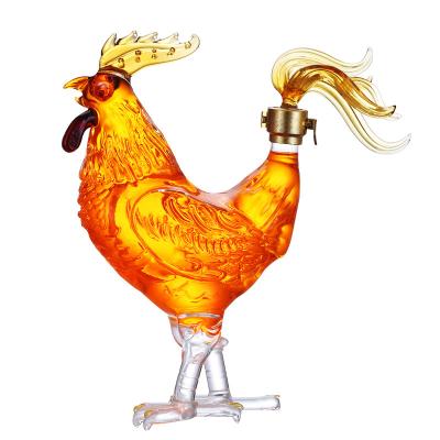 China Pure Handmade Animal Shape Design Glass Decanter For Bottle Glass Rooster Wine Whiskey Cock Decanter Glass Decanter for sale