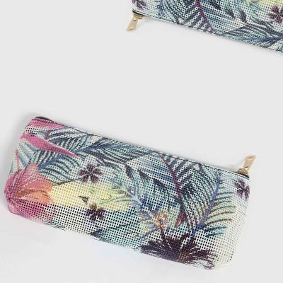 China Fashion Custom Floral Printing PVC Mesh White Toiletry Pouch Small Waterproof Cosmetic Bag for sale