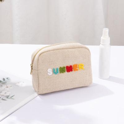 China Custom Embroidery Repurposed & Eco-Friendly Rivta Burlap Logo Plain Cosmetic Makeup Bags With Personal Zipper Logo for sale