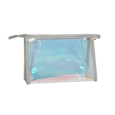 China Custom Clear Plastic Iridescent Clear Clear Travel PVC Tpu Cosmetic Bag Waterproof Makeup Organizer With Zipper for sale