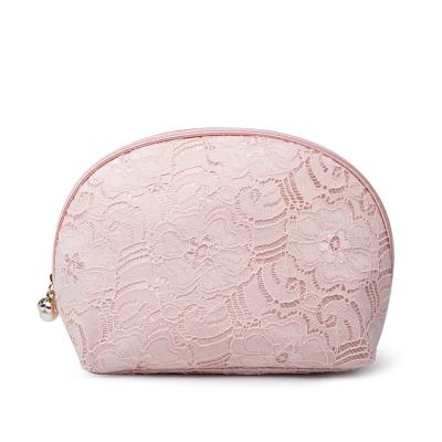 China Wholesale Leather Designer Lace Zipper Cosmetic Fancy Floral Makeup Silk Liner Bag For Women for sale