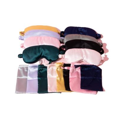 China Low Moq Satin Goods In Running Colored Satin Headwear Elastic Headband Shading Sleep Eye Mask Eith Drawstring Bag for sale