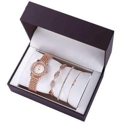 China Barber Shop Fashion Trend Luxury Diamond Dial Watch + Strap (4pcs/set) Gift Box Set for sale